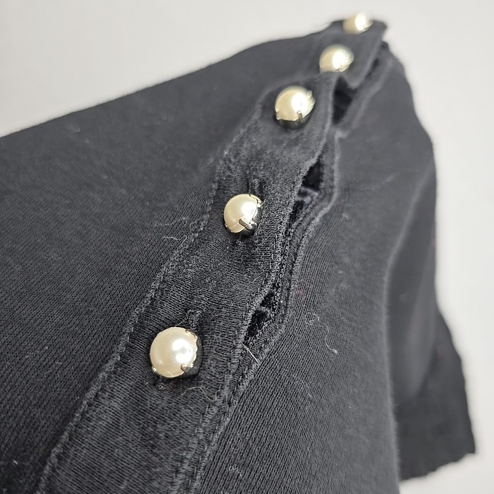 Dolce & Gabbana Women Black Shirt Size 44 Pearl Button Closure Lace Sleeve  US 8 - Picture 10 of 12